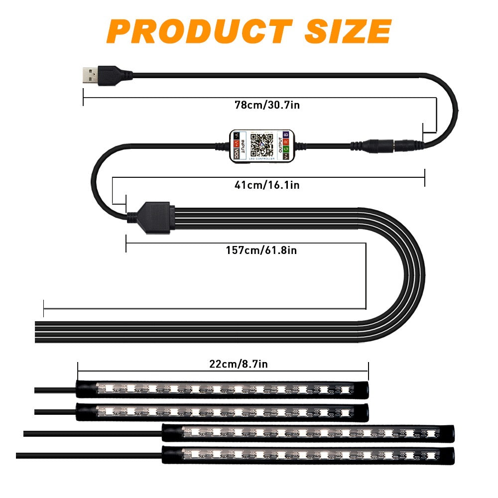 Bluetooth RGB Footwell Strip Lights x4