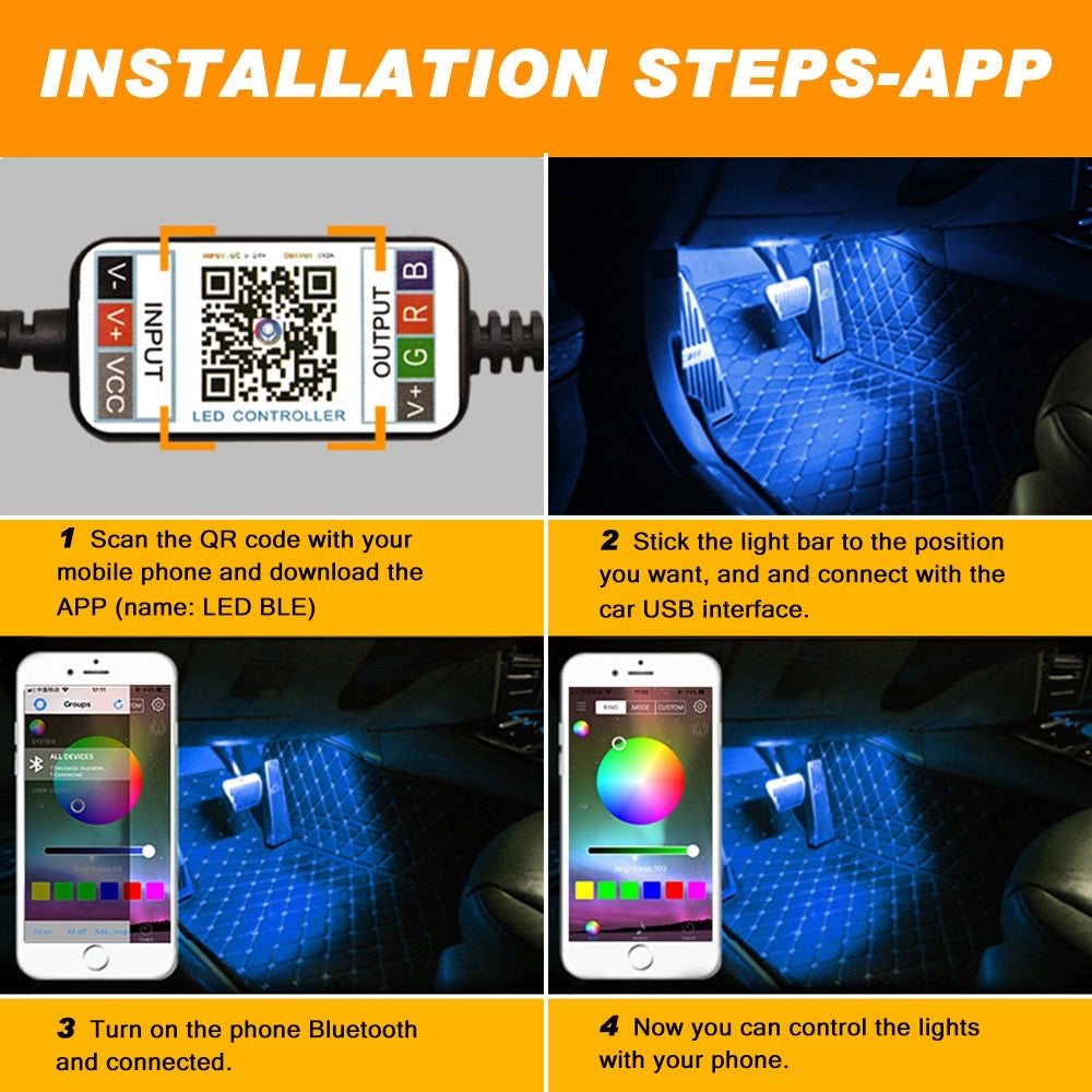 Bluetooth RGB Footwell Strip Lights x4
