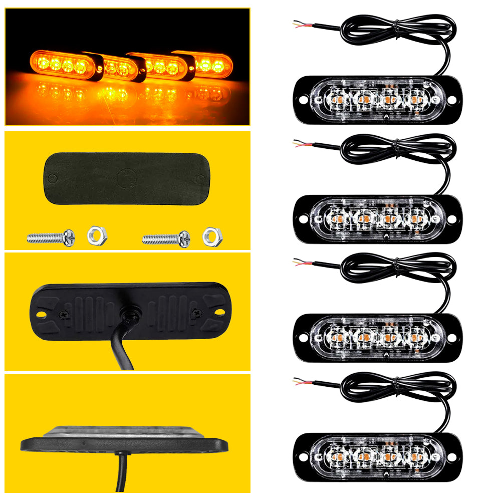 4 LED Amber Recovery Strobe Flashing Grille Light