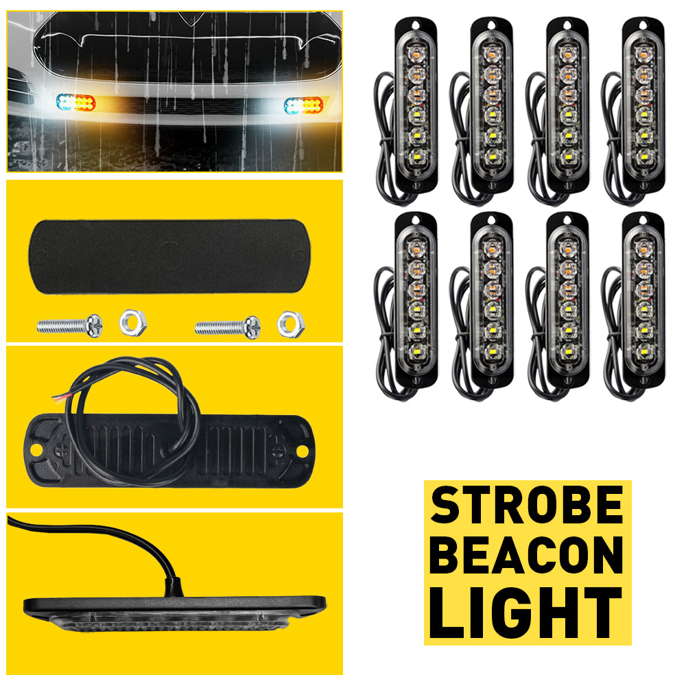 Amber/White 6LED Car Truck Emergency Beacon Warning Hazard Flash Strobe Light